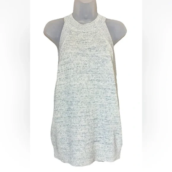 LOFT Womens Large Marled Blue Cream Halter Sleeveless Sweater Tank Top - Picture 10 of 10